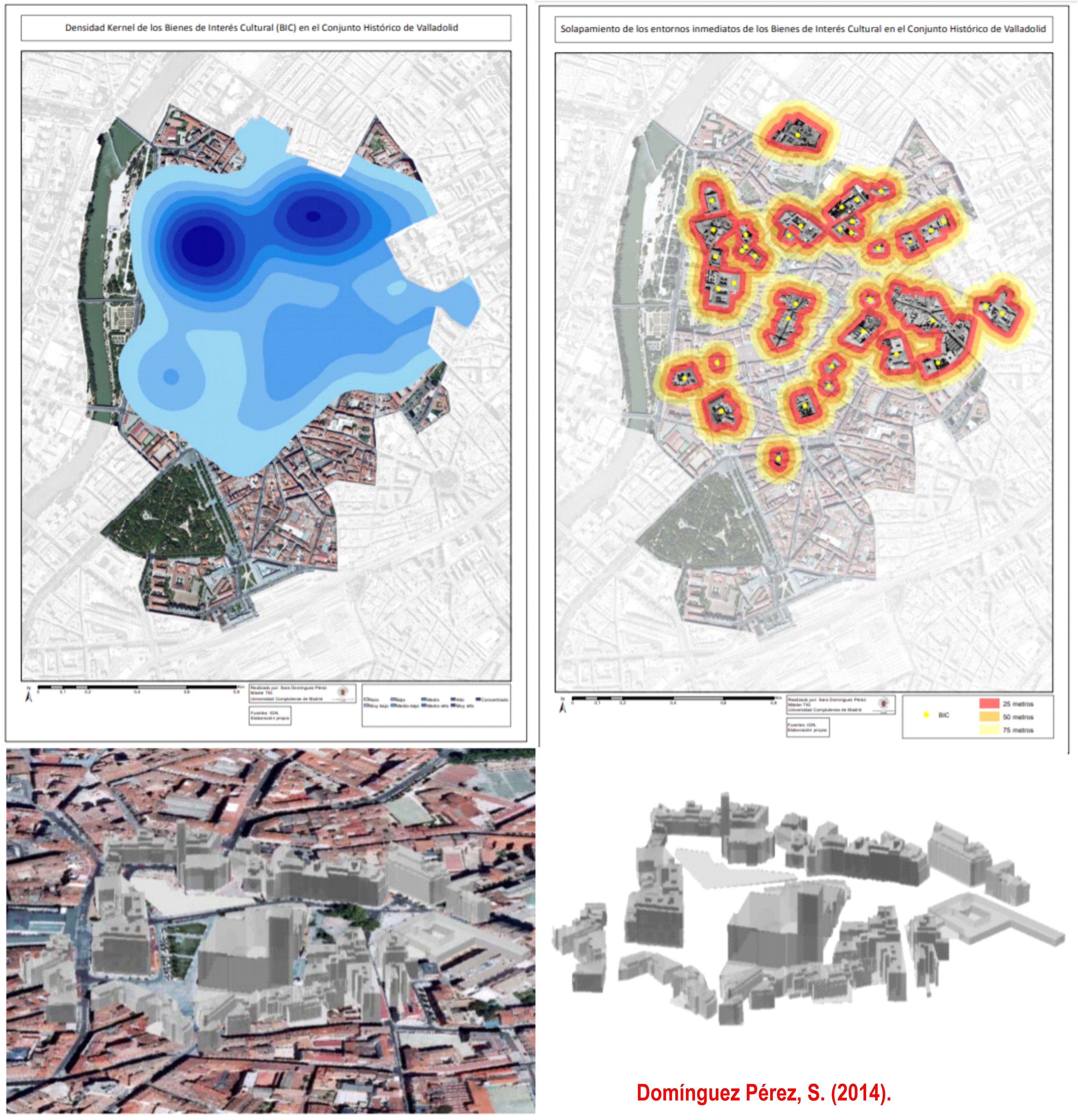 Aplicación de las TIG para la delimitación de entornos BIC en la ciudad de Valladolid. Fuente: Domínguez Pérez, S. (2014). Trabajo Fin de Máster. https://eprints.ucm.es/28478/
